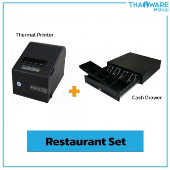 Thermal Printer and Cash Drawer for Restaurant Set (ชุดอุปกรณ์ขายหน้าร้าน ร้านอาหาร ร้านกาแฟ เครื่องพิมพ์ใบเสร็จ ลิ้นชักเก็บเงิน)