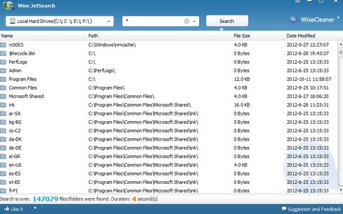 รูปประกอบซอฟต์แวร์Wise JetSearch (โปรแกรม JetSearch ค้นหาไฟล์ บนฮาร์ดดิสก์ NTFS FAT)