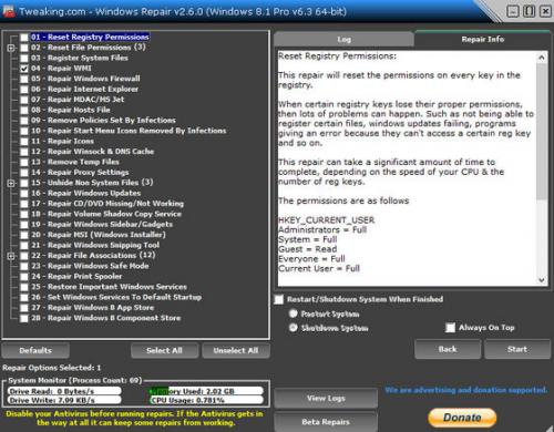 รูปประกอบซอฟต์แวร์Windows Repair (โปรแกรมซ่อมแซม Windows ฟรี)