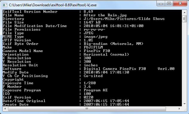 รูปประกอบซอฟต์แวร์ExifTool (โปรแกรม ExifTool แก้ไขข้อมูลจำเพาะของไฟล์)